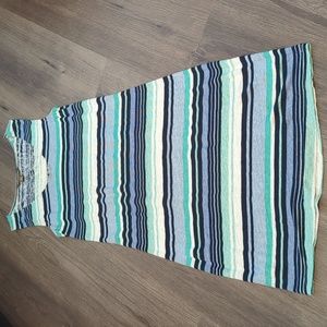 Tommy Bahama Blue, Teal & White Linen Striped Midi Dress in Medium